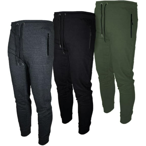 BROOKLYN VERTICAL Mens 3 Pack Fleece Active Jogger Sweatpants with Zipper Pocket and Drawstring Size S-2XL