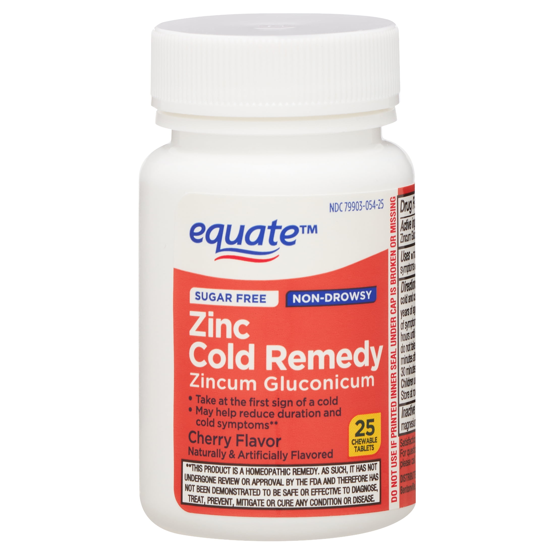 Equate Zinc Cold Remedy Chewable Tablets, Non-Drowsy, Cherry Flavor, 25 Count
