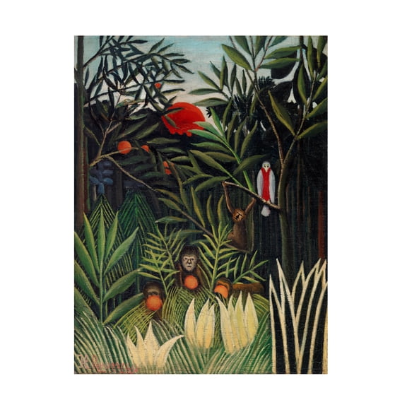Pictufy 'Monkeys And Parrot In The Virgin Forest' Canvas Art