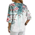 thumbnail image 4 of Linen Blouses for Women Summer V Neck 3/4 Sleeve T Shirts Vintage Floral Print Blouse Button up Tops Dressy Casual Vacation Outfits, 4 of 7