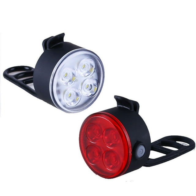TFixol LD-2209 USB Rechargeable Bike Light Set Super Bright Bicycle Light Front and Rear Bicycle Light Set 4 LED Beads 4 Light Modes 400mAh Battery Life Waterproof Outdoor Lamp