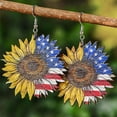 thumbnail image 4 of BNNG USA American Flag Earrings Dangle Interesting Drop And Sunflowers Shape Boho Earrings For Women Patriotic 4th Of July Independence Day Gift Star Stripes Wooden Vintage Earrings, 4 of 4
