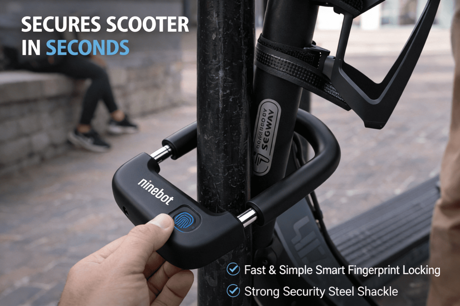 Ninebot Smart Fingerprint U-Lock - Anti-Cut and Anti-Theft, Supports Fingerprint, App, and Key Unlocking, Universal for Electric Scooters.