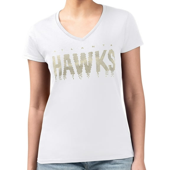 Women's G-III 4Her by Carl Banks White Atlanta Hawks Super-Slim-Fit Metallic Drop Lightweight V-Neck T-Shirt