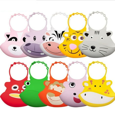 Silicone Baby Bibs Feeding Pocket Bibs Soft Waterproof Easy Clean Food Catcher Cartoon Animal for Babies & Toddlers