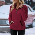 thumbnail image 2 of BDPORKAS Women's Casual Fall Long Sleeve Sherpa Fleece Sweatshirt Quarter Zip Pullover Jacket Coat with Pocket Warm Winter Clothes Wine L, 2 of 7