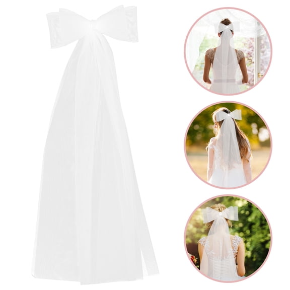 LOLIPPYY Bridal Veil Bow Shape White Tulle Comfortable Fit 1Set