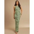 thumbnail image 3 of Mint Green 3D Floral Embroidered Sleeveless High Neck Fitted Maxi Dress, 3 of 7