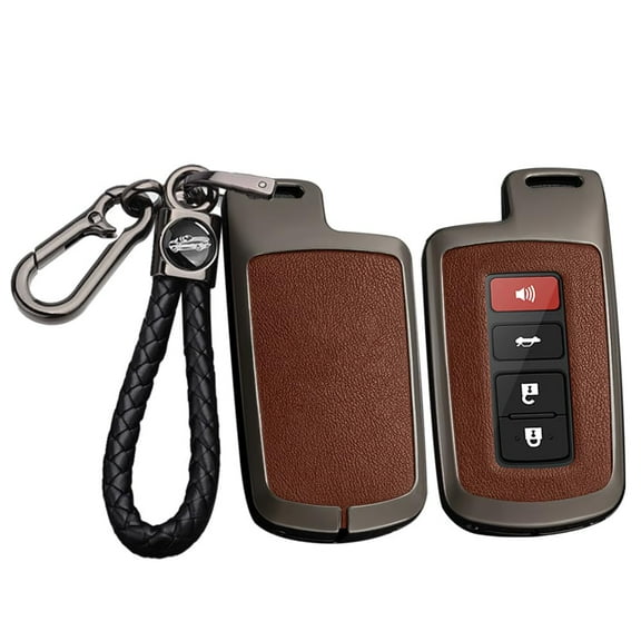 PU Leather 3/4 Button Key Fob Cover Fit for Toyota Highlander 2019 2018 Toyota Tacoma Corolla Sequoia Camry Tundra Avalon RAV4 4Runner Keyless with Keychain