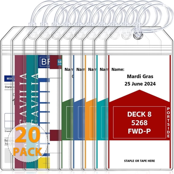 Dakings Luggage Tags,Clear Cruise Tags Holders with Zip Seal ,Stainless Steel Wire Ring,Wide Waterproof Cruise Essentials（8 Pack）