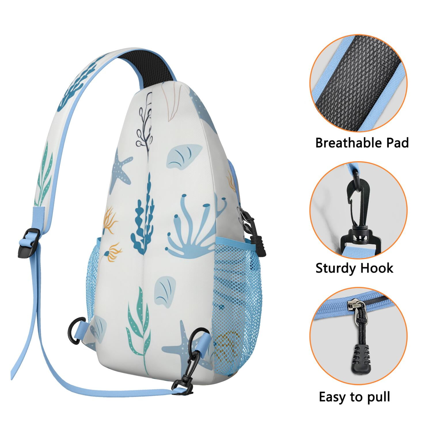 Marine Life Crossbody Bag - Ocean Themed Anti-Theft Shoulder Backpack for Travelers - Versatile Wear with Zipper Pockets for Summer Outdoor Activities