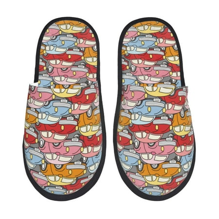 Balery Cute Cars Slient Indoor Furry Fleece Comfort House Shoes Soft Non-Slip Home Shoes Cotton slippers House Slippers-- Medium