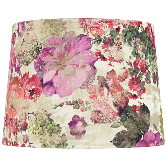 Springcrest 13" Top x 15" Bottom x 11" High x 11" Slant Print Lamp Shade Replacement Drum Velvet Red Flowers Spider Harp Finial