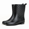thumbnail image 3 of Women Diamond Quilted Mid Calf Rain Boots, Pull On Low Block Heel Waterproof Shoes For Gardening Commute Rainy Outdoor Wear Black 6.5, 3 of 6