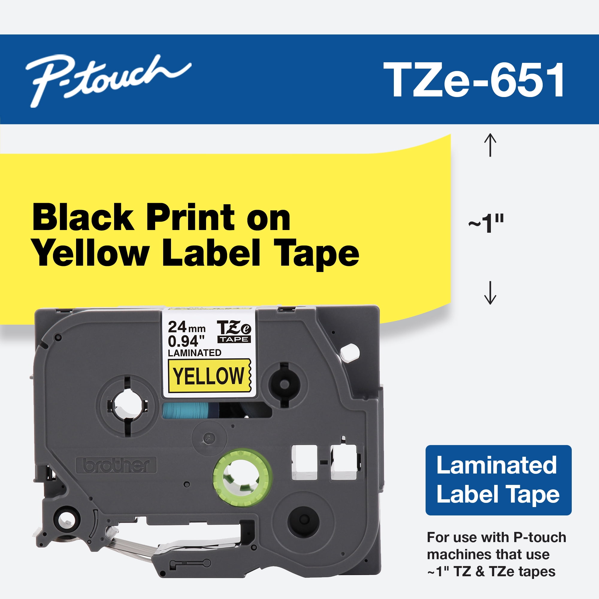 5PK Compatible with Brother PT-D600 TZ Tze 651 Black on Yellow Tape 24mm Label 