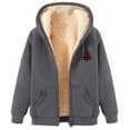 thumbnail image 5 of USSUMA Women Sweatshirt Hoodie Women Long Sleeved Full Zipper Pocket Jacket Print Fashion Plus Size Outerwear Ladies Gym Workout Fall Winter Top Dark Gray, 5 of 6