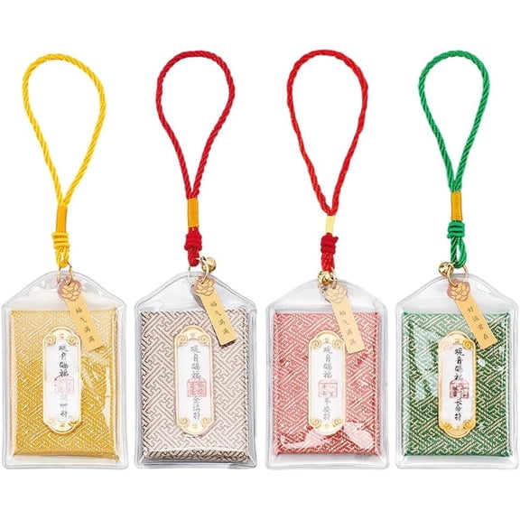 4 Pcs 4 Colors Japanese Omamori Amulets 2.99x1.87inch Good Luck Blessing Lucky Hanging Sachets