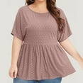 thumbnail image 3 of Jewelreauty Women Plus Size Eyelet Tops Short Sleeve Round Neck Flowy Hem Shirts Summer Cozy Tunic Blouses (5XL, Brown), 3 of 7