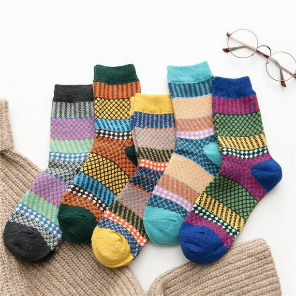 10 pares de calcetines de lana, calcetines térmicos para mujer, calcetines cálidos de invierno para mujer, calcetines de punto gruesos, calcetines de invierno para mujer, coloridos