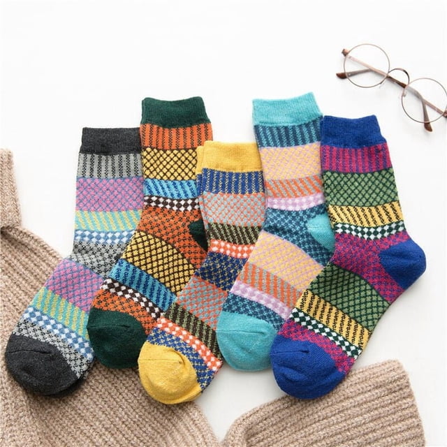 10 pares de calcetines de lana, calcetines térmicos para mujer, calcetines cálidos de invierno para mujer, calcetines de punto gruesos, calcetines de invierno para mujer, coloridos