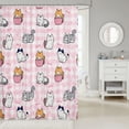 thumbnail image 2 of Manfei Kitten Cat Cat Shower Curtain 72Wx72L, Cartoon Grid Bathroom Curtain, Pink White, 2 of 5