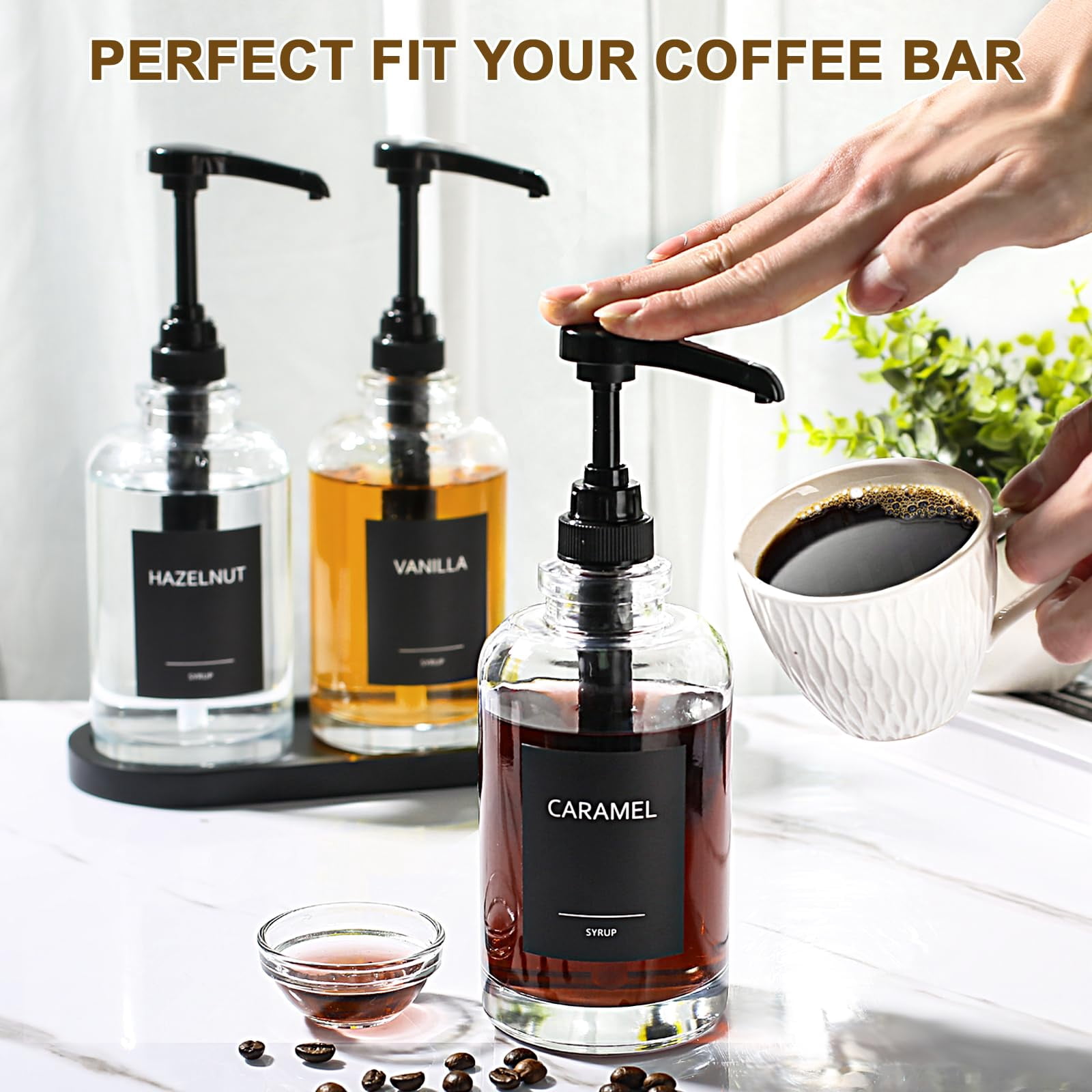 Condiment Dispensers Black Set of 3 for Coffee Bar