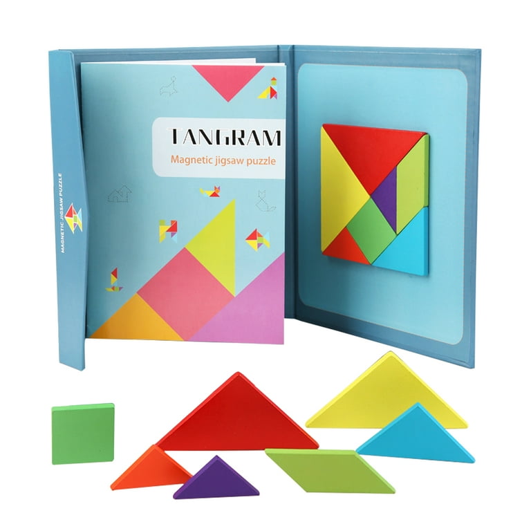 Vanmor Wooden Tangram Pattern Blocks Set- Travel Tangram Puzzles for Kids  Ages 4-8-12 with 60 Cards, Montessori Tangrams Jigsaw Road Trip Games  Preschool Brain Teaser Gift for 3 4 5 Years Old Toddlers 
