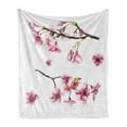 thumbnail image 1 of Floral Soft Flannel Fleece Blanket, Cherry Blossom Sakura Branch Spring Fruit Tree Flowers Hand Drawn Style Illustration, Cozy Plush for Indoor and Outdoor Use, 50" x 70", Pink Green, by Ambesonne, 1 of 6