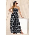 thumbnail image 3 of HAPPY BAY Women's Summer Boho A-Line Slit Maxi Beach Dress Smocked Top Evening Long Strapless Tube Dresses for Women One Size Coal, Allover Palm, 3 of 5