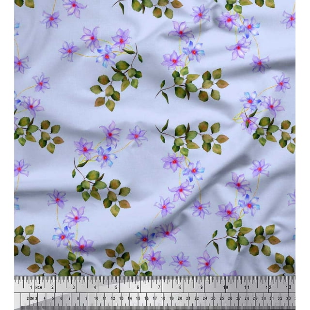 Soimoi Moss Georgette Fabric Leaves & Wild Flower Floral Print Sewing Fabric Yard 42 Inch Wide
