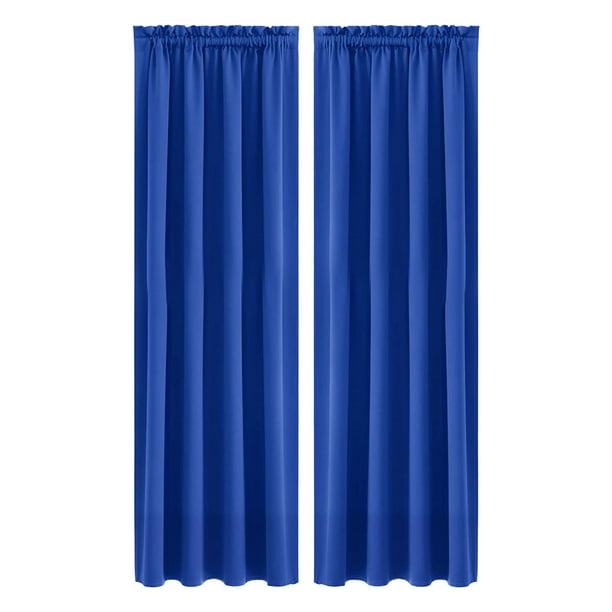 Cortinas de ahorro de energía, Dormitorio y cocina, Estilo escandinavo, Color sólido, Seda, 2PC Oscurecimiento, Aislamiento térmico, 96X213cm, Azul