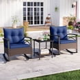 thumbnail image 4 of Costway 3 PCS Rattan Rocking Chair Set with Acacia Wood Tabletop Armrests for Porch, Balcony Mix Brown + Navy, 4 of 11