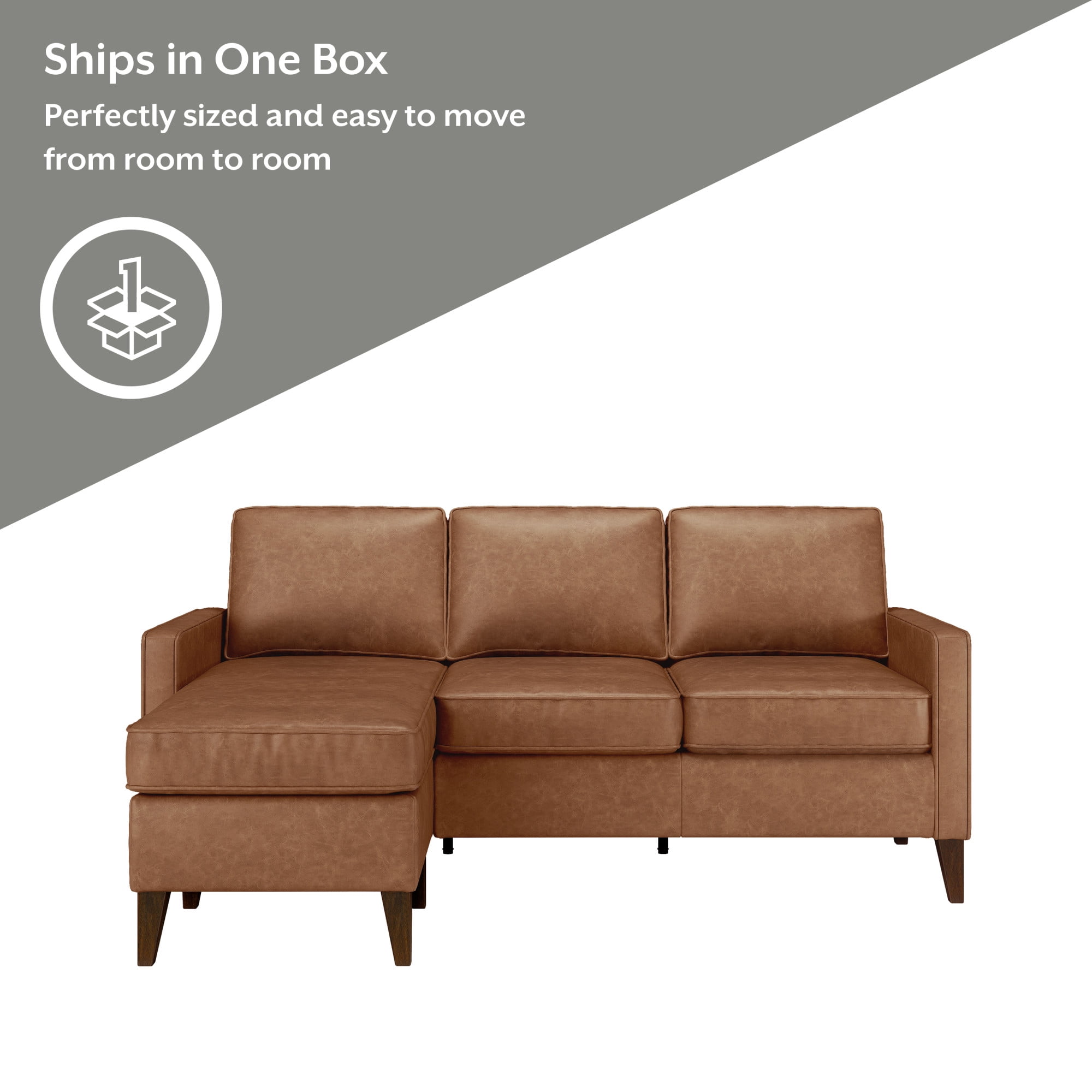 Jianna Faux Leather Reversible Sectional, Saddle Brown