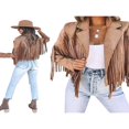 thumbnail image 4 of Veste à Franges à Manches Longues pour Femmes, Veste Motard Courte à Franges, Manteau Décontracté, 4 of 5