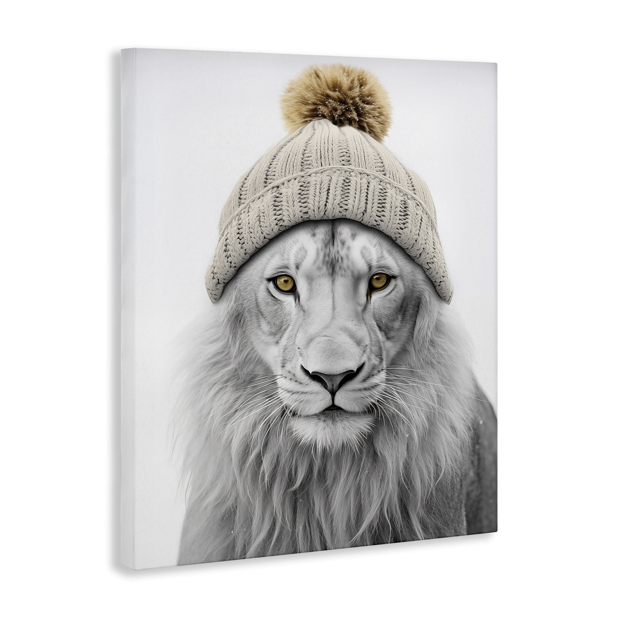 Stupell Industries Lion in Winter Hat Animals & Insects Painting Gallery Wrapped Canvas Art Print Wall Art, 36 x 48