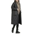 thumbnail image 3 of Jinhomg Maxi Puffer Coat for Women Lightweight Comfy Long Sleeve Quilted Jacket Fall Winter Casual Loose Open Front Down Coats with Big Pockets Black L, 3 of 8