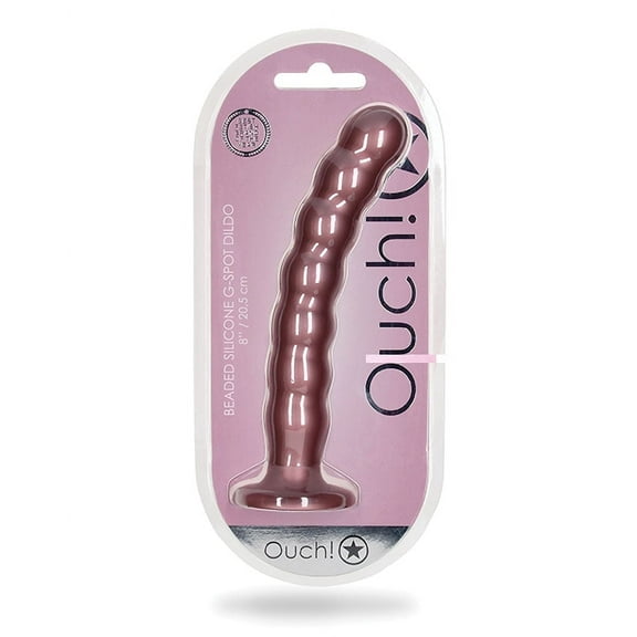 Shots Ouch! Beaded Silicone 8 in. G-Spot Dildo Rose Gold