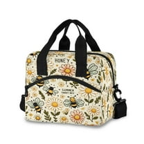 joogoo Bee Honey and Daisy Flowers Insulated Lunch Bags Reusable Cooler Box with Shoulder Strap