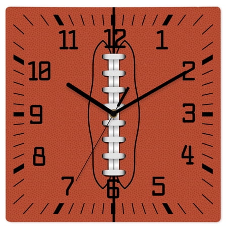 Wall Clock American Football Operated Square Clocks Wooden Silent Non-Ticking Wallclock 10 Inch Retro Fur Texture Sports Wood Wall Clock for Living Room Bedroom Office Shool Home Decor