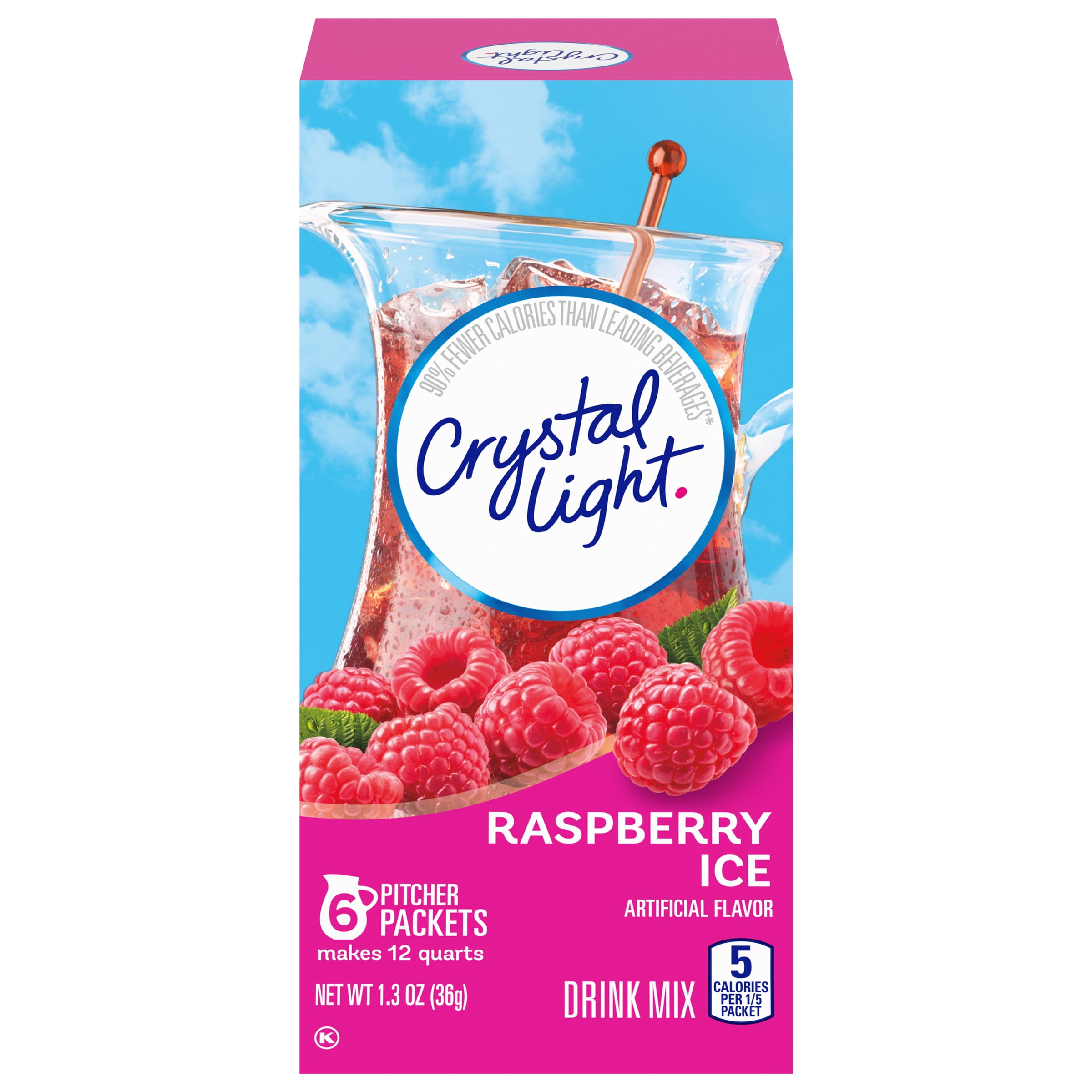 Crystal Light Raspberry Ice Artificially Flavored Powdered Drink Mix, 6 ct Pitcher Packets