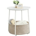 thumbnail image 1 of VASAGLE Petite Table d'Appoint Ronde, Table de Chevet Moderne avec Panier en Tissu, Blanc Mat et Brun Chameau, 1 of 5
