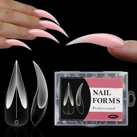 RAGUPEL Curved Stiletto Nail Dual Forms for Poly Gel Extension of 3D Eagle Claw,Hawk Shape Full Cover Acrylic Nail Forms,Reusable Nail Molds for Halloween Nail Art Design 140 Pcs 14 Sizes