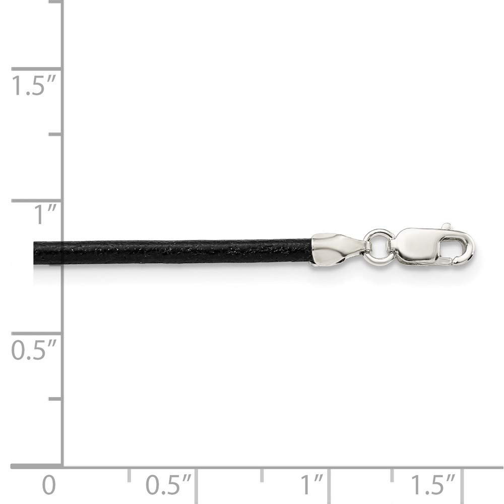 925 Sterling Silver 2mm Black Leather Cord Necklace 18 Inch