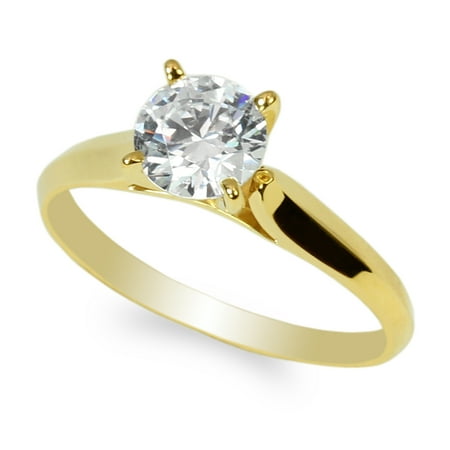 10K Yellow Gold 1.0ct Round CZ Classic Solid Engagement & Wedding Solitaire Ring Size