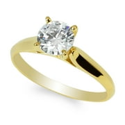 10K Yellow Gold 1.0ct Round CZ Classic Solid Engagement & Wedding Solitaire Ring Size 4-10