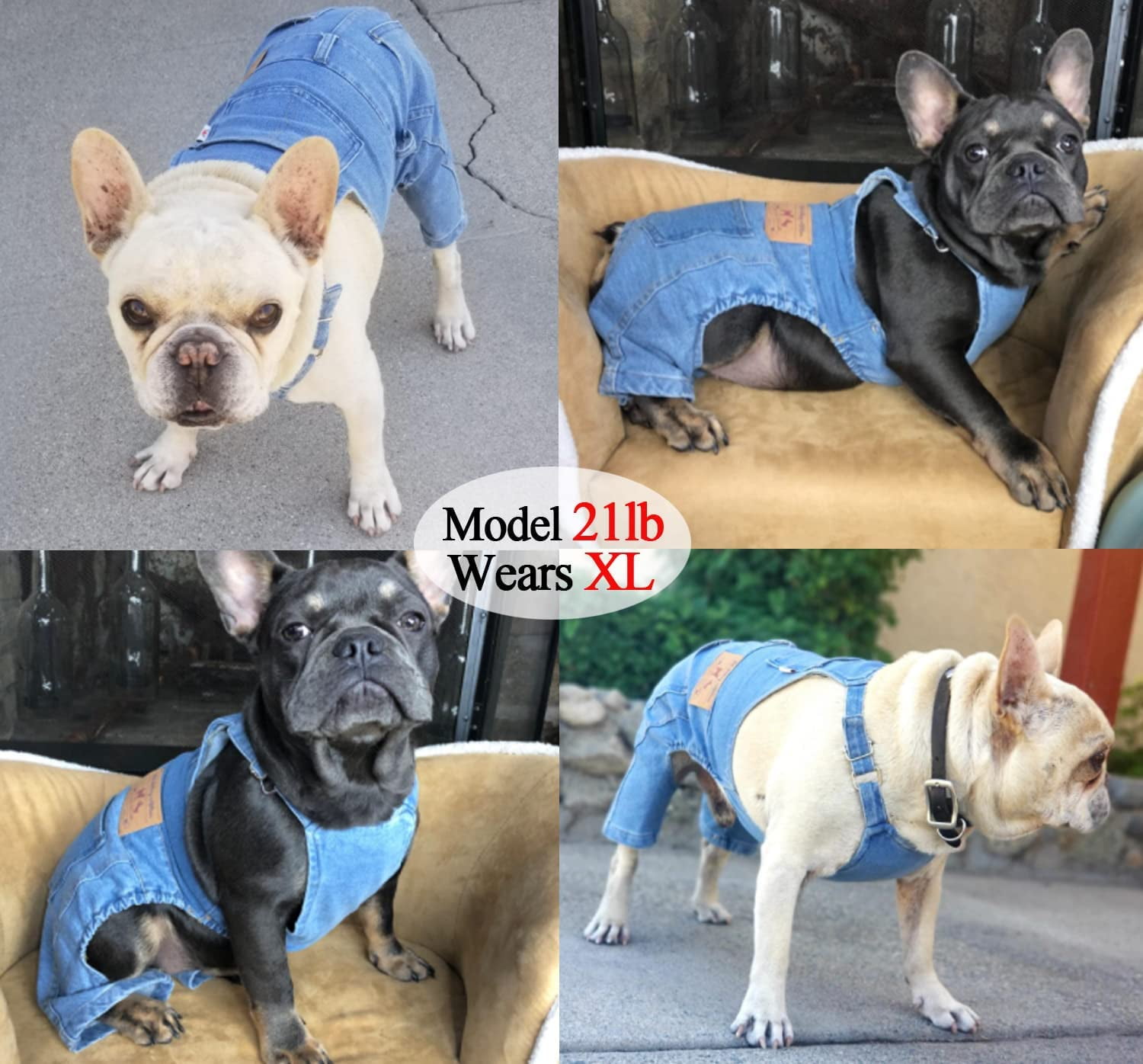 2023 New Dog Jumpsuit Pet Overall Round Neck Dog Denim Jumpsuit Adorable  With Traction Ring Cartoon