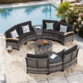 thumbnail image 2 of MEISSALIVVE 9-Piece Half-Moon Curved Outdoor Patio Furniture Set, Sectional Conversation Sofa with Wood Armrests, Coffee & Side Tables for Backyard Deck Garden, Black, 2 of 9