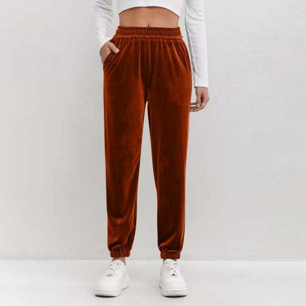 Karight Women's Velour Pants Soft Velvet Straight Leg Sweatpants Elastic Waist Warm Lounge Pant with Pockets