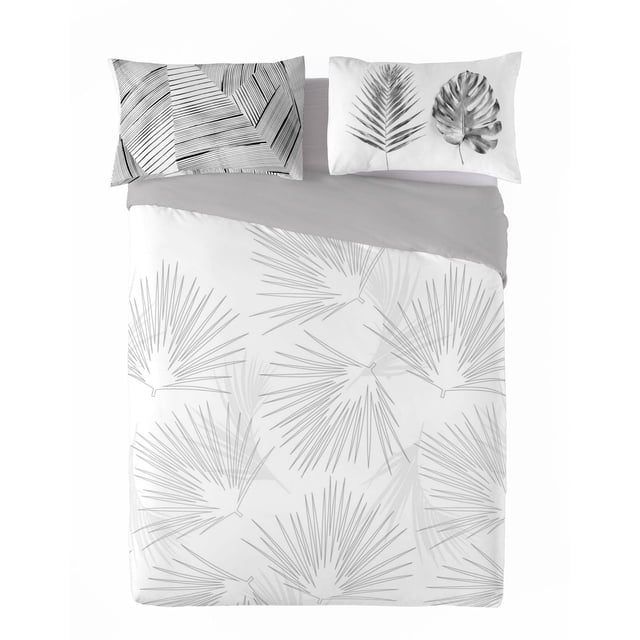 Gouchee Home Palema Queen 3-Piece Duvet Cover Set – Modern Black & White Leaf Print