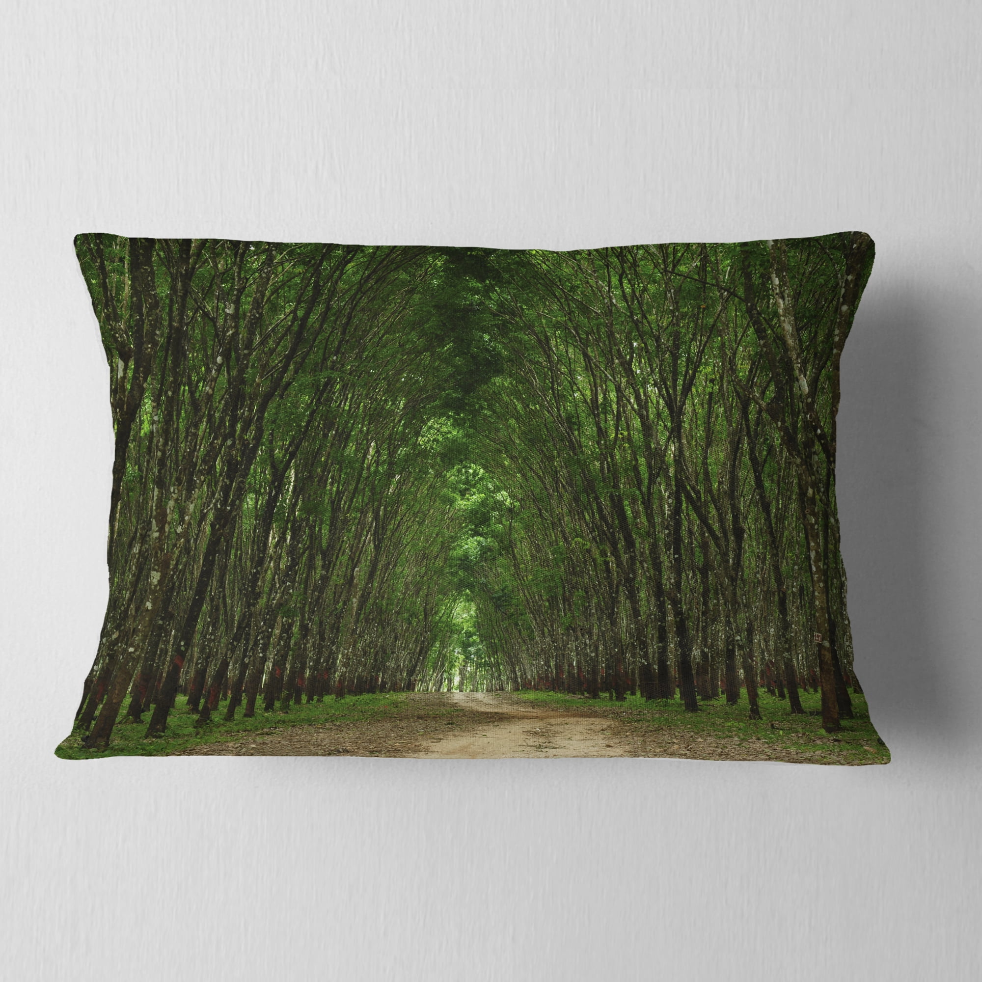 Designart Pathway in Thick Green Forest - Landscape Photography Throw Pillow - 12x20